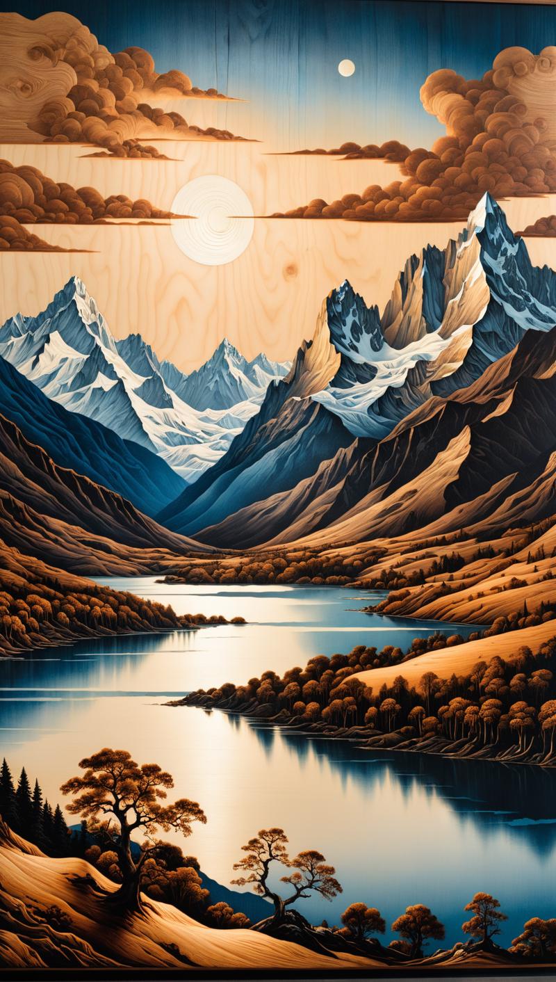 01594-1288039729-A wooden art drawing depicting the breathtaking Patagonian landscape of Aysén. The scene showcases towering mountains, glacial l.png